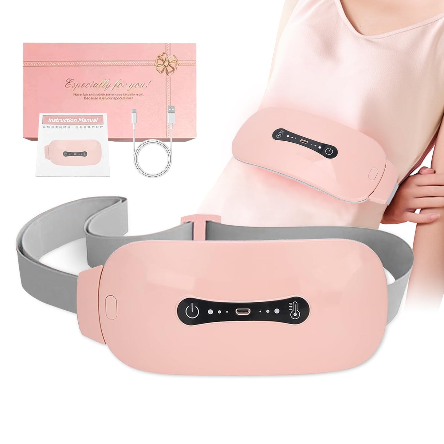 Rechargeable Period Heating Pad – Portable Cramps Relief Belt with 3 Heat Settings